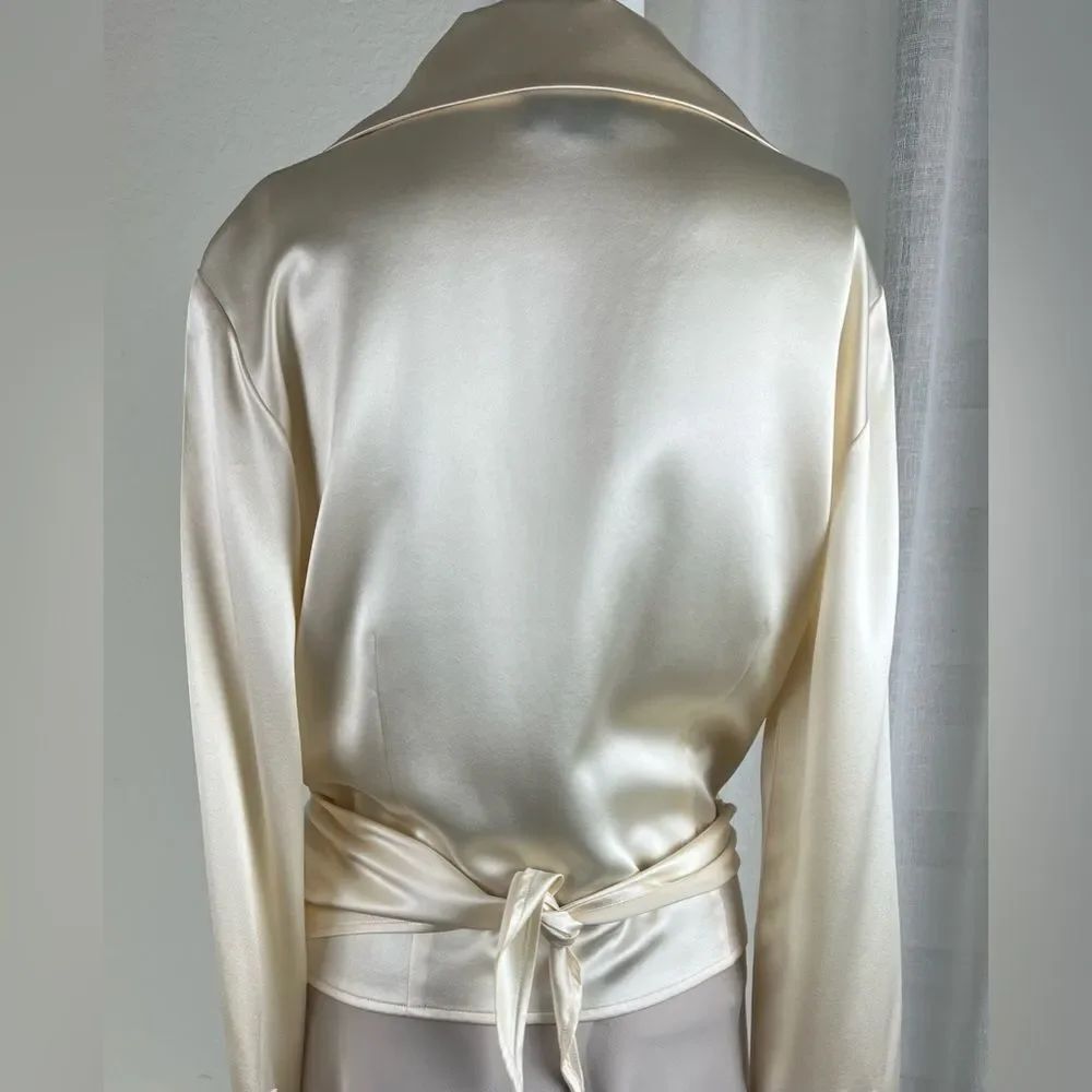 Lafayette 148 New York Cream Silky Wrap Top - Picture 6 of 12